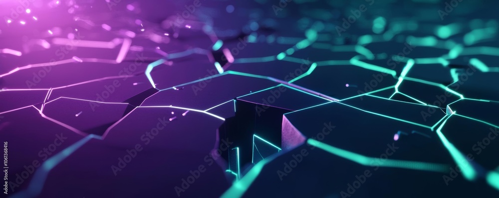 Fototapeta premium Glowing data streams escaping from a cracked digital server, server breach, data leak