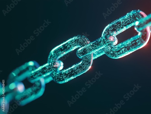 Glowing digital chains breaking apart, binary data spilling from each link, data breach, cyber vulnerability