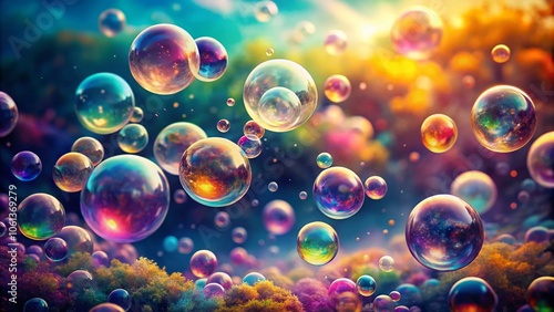 Colorful Abstract Background with Floating Bubbles - Vibrant Bokeh, Dreamy Atmosphere, Ethereal Design, Colorful Sphere Patterns, Blurred Effects, Artful Composition