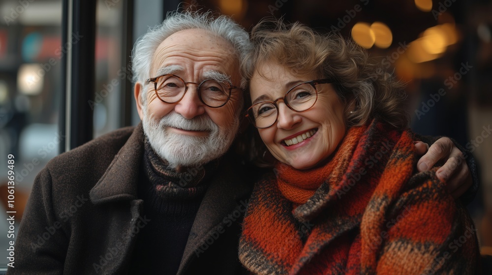 A Joyful Portrait of an Elderly Couple in Warm Embrace A Joyful Portrait of an Elderly Couple in Warm Embrace
