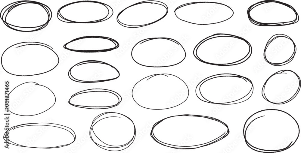 Set of Hand drawn sketch line oval and circle doodle. design decoration elements Set of Hand drawn sketch line oval and circle doodle. design decoration elements