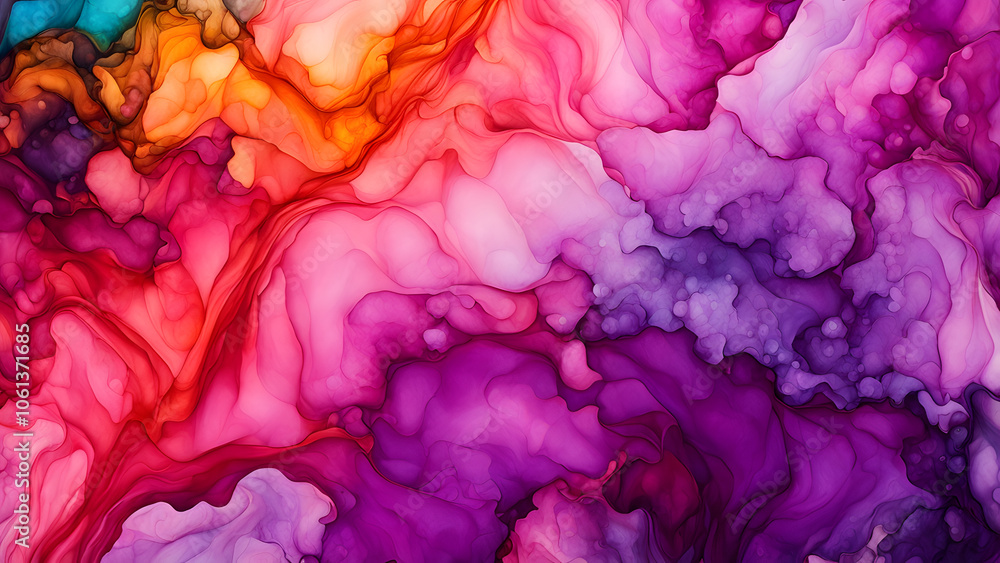 A colorful painting with a lot of purple and pink A colorful painting with a lot of purple and pink