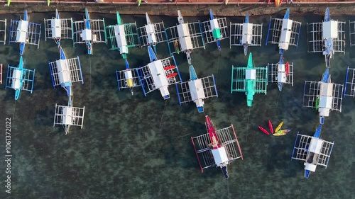 Aerial View of Numerous Small Boats Near Coron Island, Philippines – 4K Drone Footage Capturing Stunning Tropical Seascape