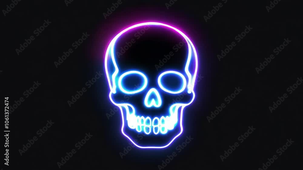 Animation of a skull blinking with neon lights in front of a black background Animation of a skull blinking with neon lights in front of a black background