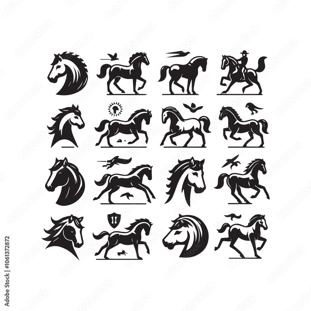 Horse icon set black and white