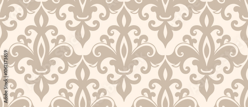Beige and cream damask seamless pattern for wallpaper, classic vintage decor, ornate baroque design