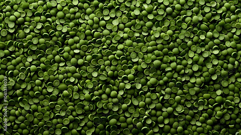 A dense arrangement of small green circular objects, resembling plant materials or beads. A dense arrangement of small green circular objects, resembling plant materials or beads.