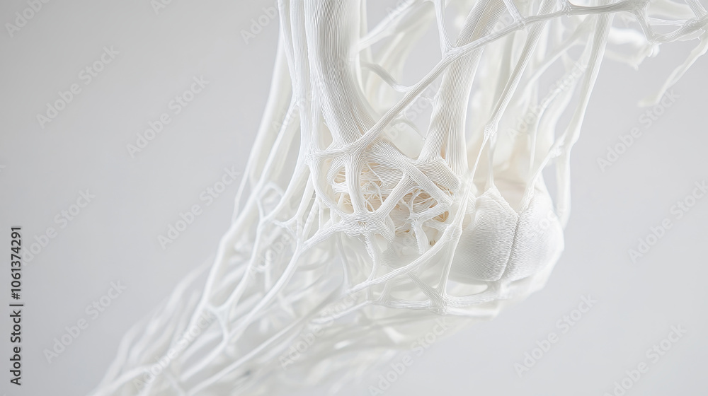 intricate structure of white 3D model showcases network of fibers, resembling biological tissue. This representation highlights complexity and beauty of anatomical forms intricate structure of white 3D model showcases network of fibers, resembling biological tissue. This representation highlights complexity and beauty of anatomical forms