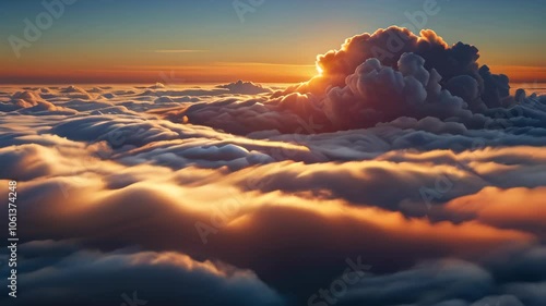 Dreamy Sunrise Over Clouds. Soft Light in a Heavenly and Tranquil Scene