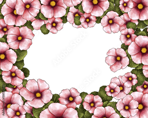 Illustration Colorful Floral Border Frame Background for Banner, Wedding Card, Card Template. Isolated on White Background