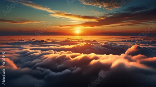 Dreamy Sunrise Over Clouds. Soft Light in a Heavenly and Tranquil Scene