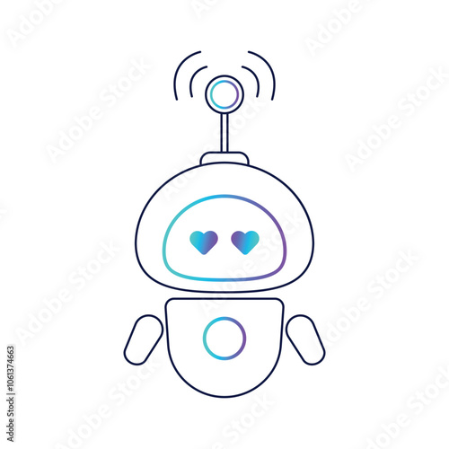 Vector icon, logo of a cute robot with hearts. A chatbot. The robot is a virtual assistant.
