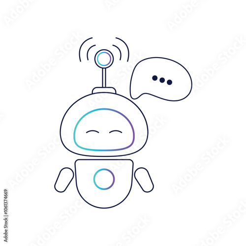Vector icon, logo of a cute robot with a dialog cloud. A chatbot. The robot is a virtual assistant.