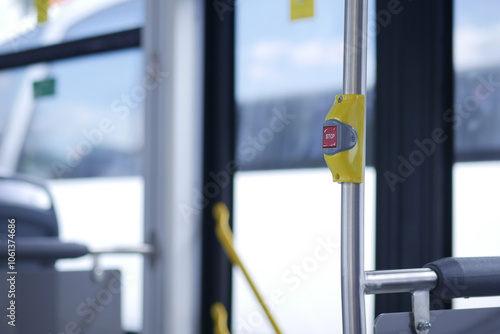 Closeup of Bus bell switch for stop inside the public bus