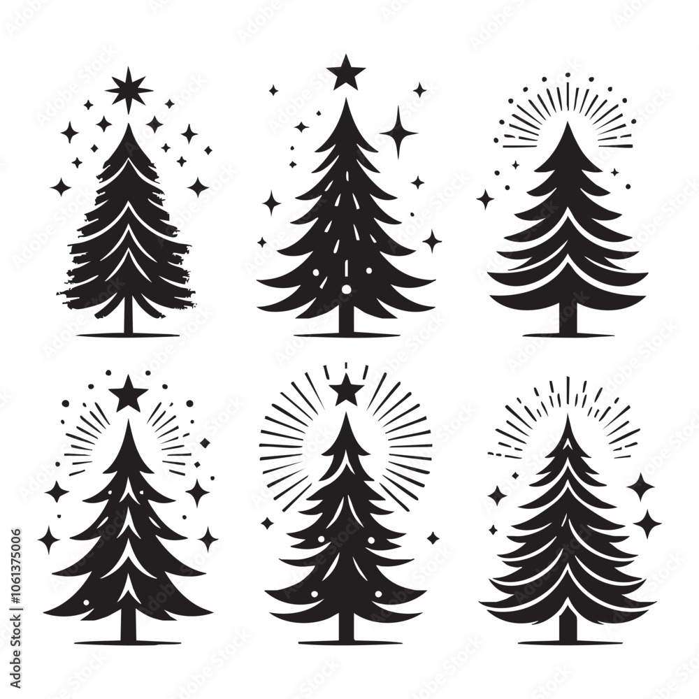 Obraz premium Set of Christmas tree silhouette collection