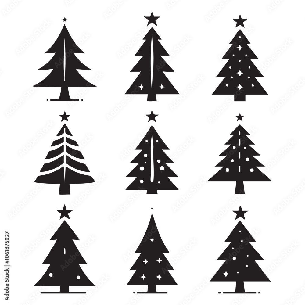 Obraz premium Set of Christmas tree silhouette collection