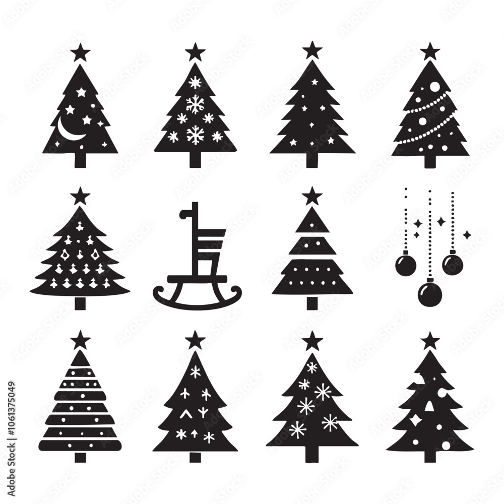 Obraz premium Set of Christmas tree silhouette collection
