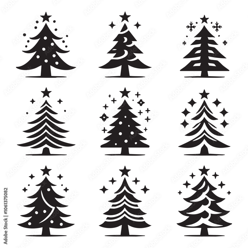 Obraz premium Set of Christmas tree silhouette collection