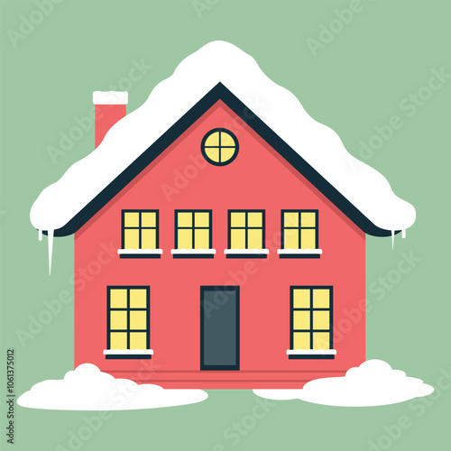 Snowy Home Or Residence With Warm Light In Winter Christmas Season