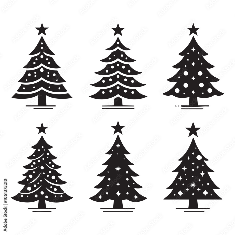 Obraz premium Set of Christmas tree silhouette collection