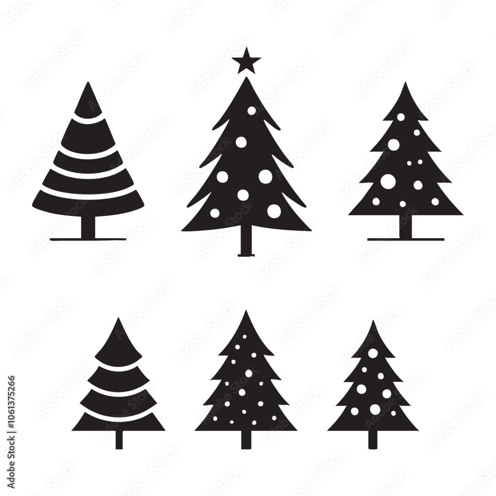 Obraz premium Set of Christmas tree silhouette collection