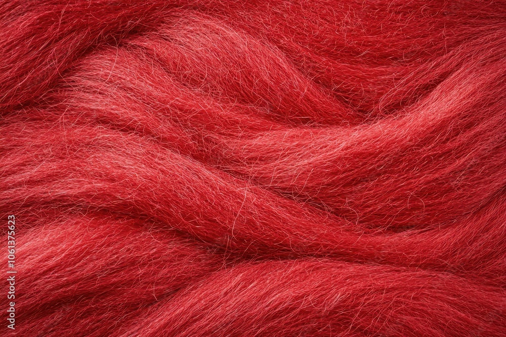Fototapeta premium A close-up view of soft, textured red fibers, showcasing their wavy structure and vibrant color.