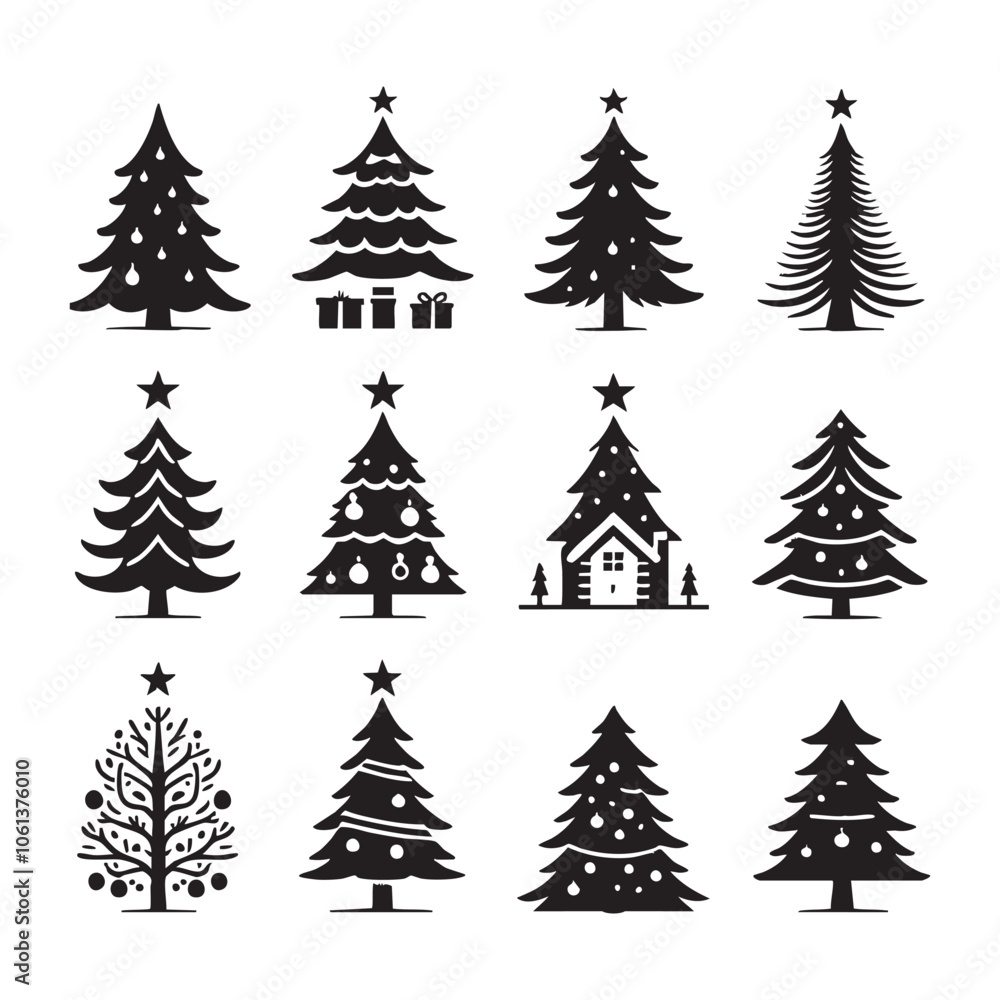 Fototapeta premium Set of Christmas tree silhouette collection