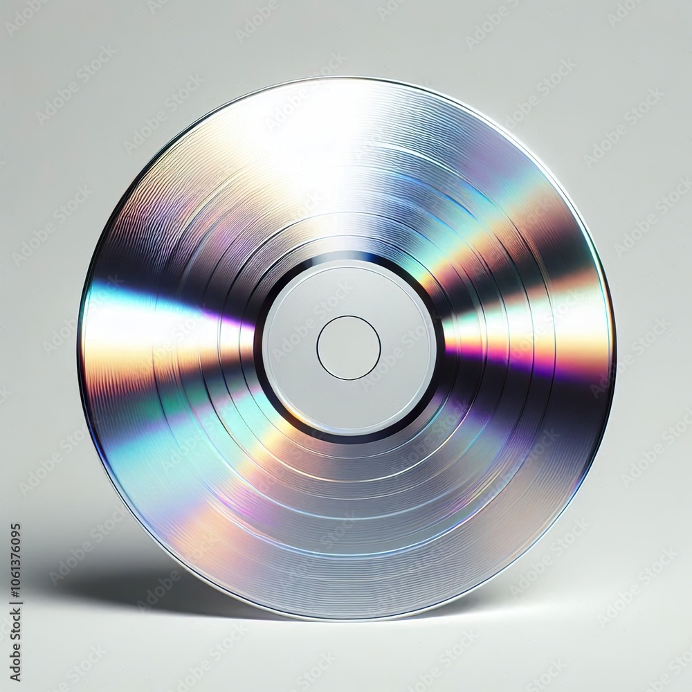 silver iridescent vinyl disc, highly iridescent, subtle gradient with lighter colors, minimalistic and luxurious design, metallic shine, isolated on a white background silver iridescent vinyl disc, highly iridescent, subtle gradient with lighter colors, minimalistic and luxurious design, metallic shine, isolated on a white background