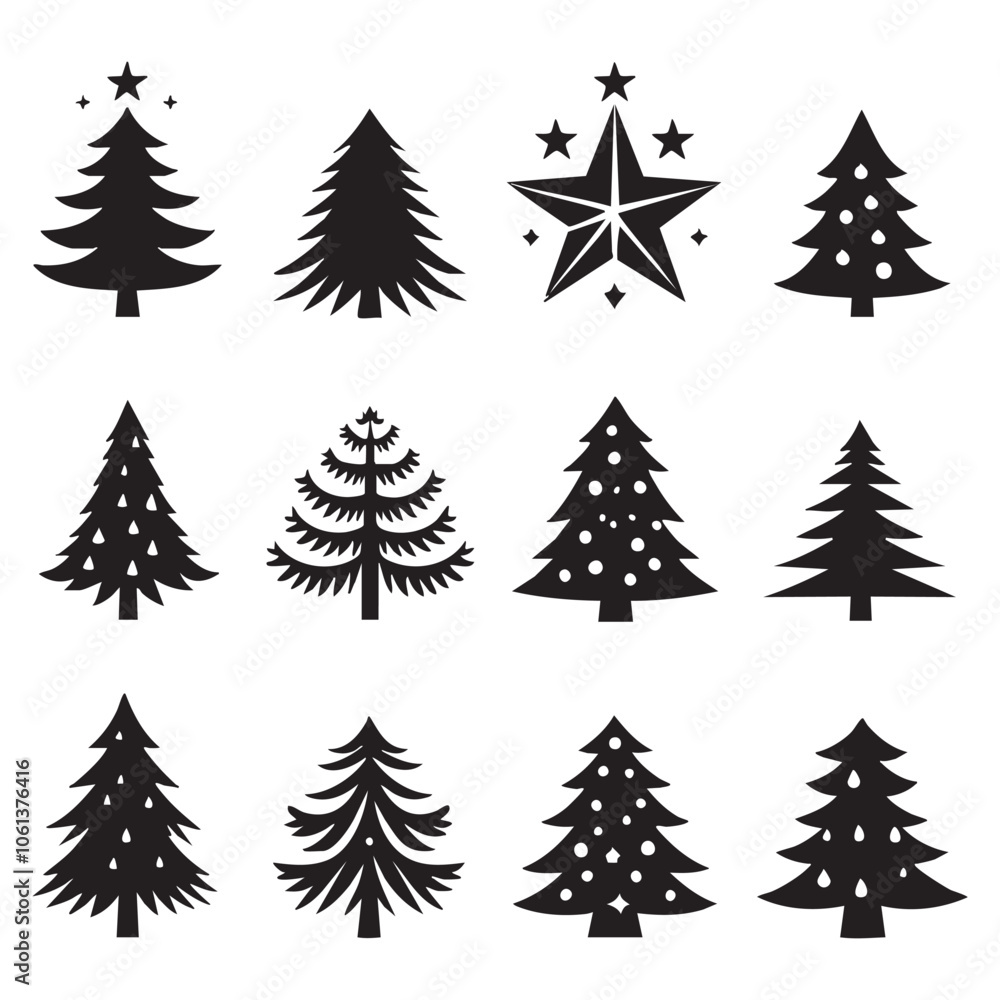 Obraz premium Set of Christmas tree silhouette collection
