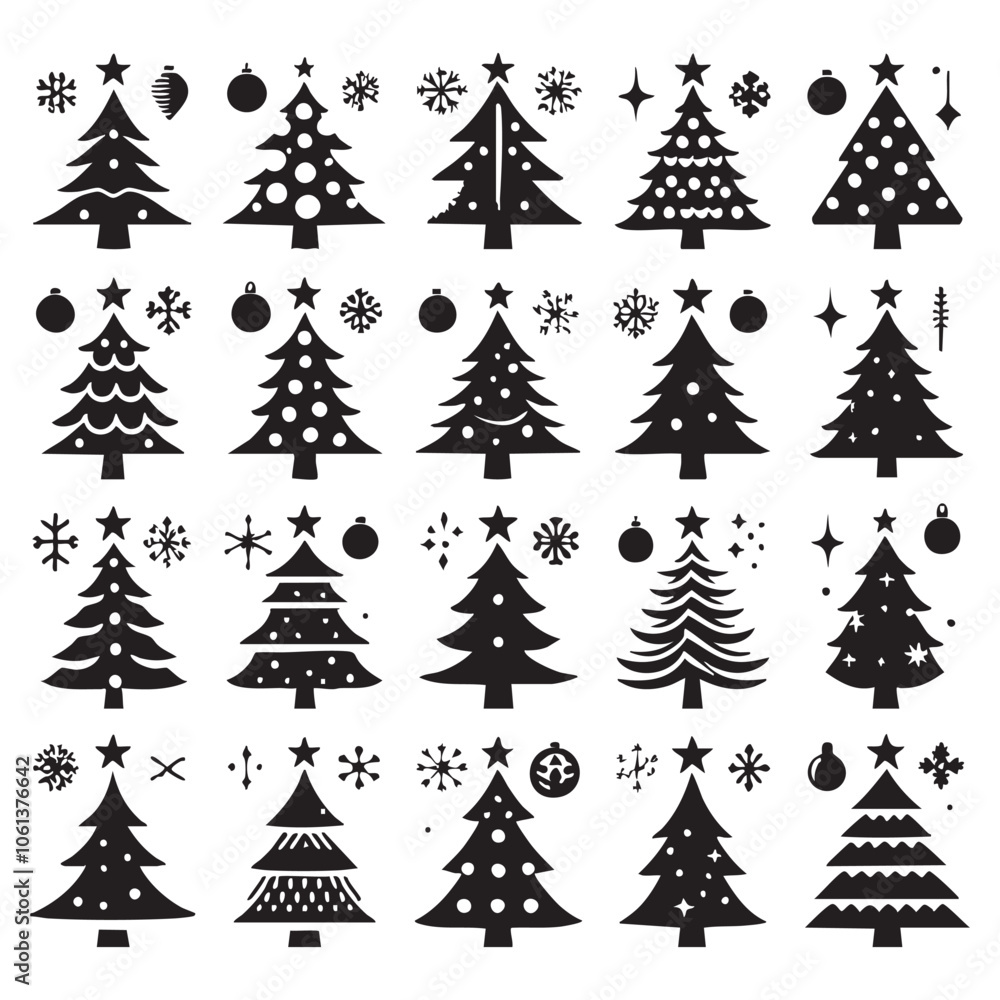 Obraz premium Set of Christmas tree silhouette collection