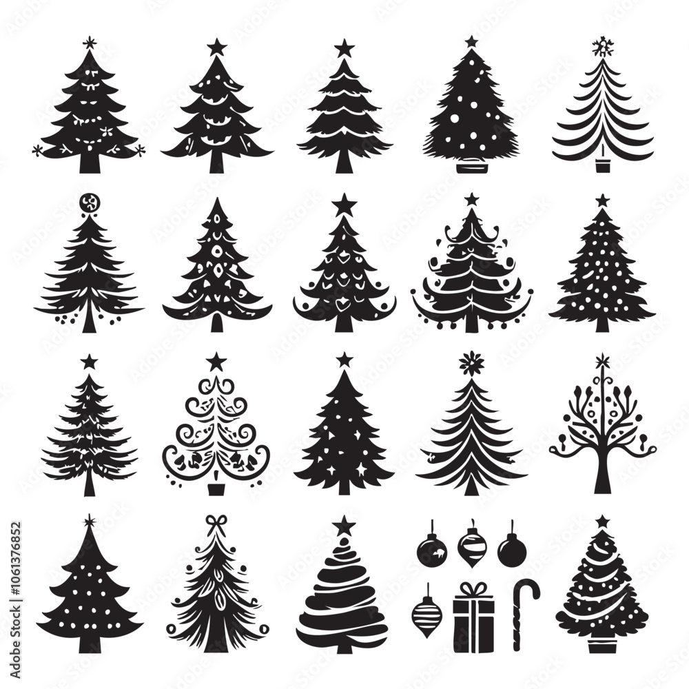 Obraz premium Set of Christmas tree silhouette collection