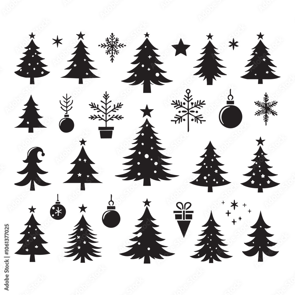 Obraz premium Set of Christmas tree silhouette collection