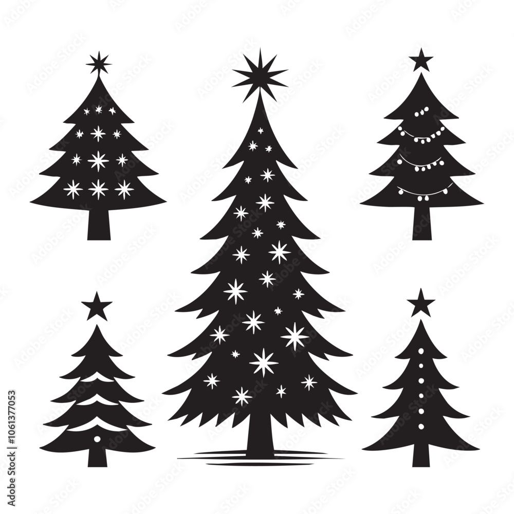 Obraz premium Set of Christmas tree silhouette collection