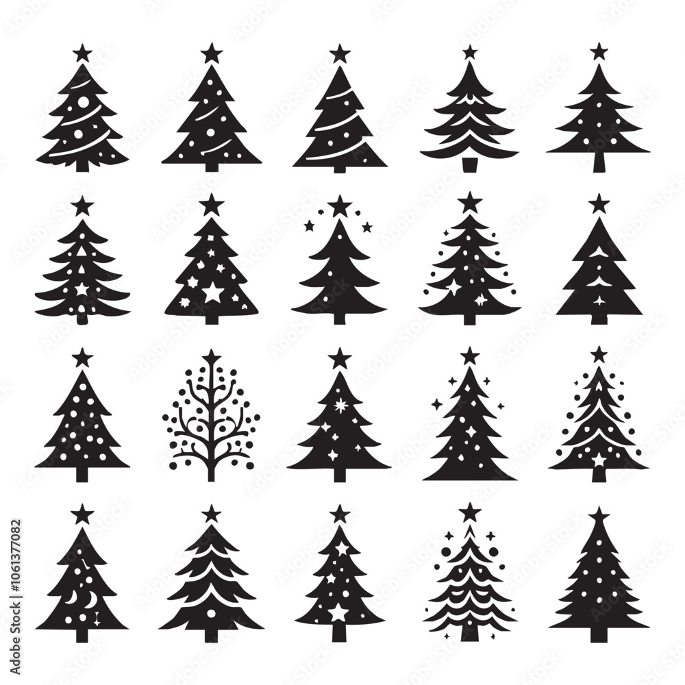Obraz premium Set of Christmas tree silhouette collection