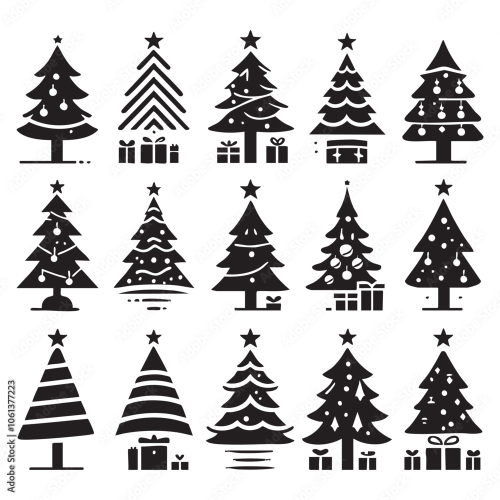 Obraz premium Set of Christmas tree silhouette collection