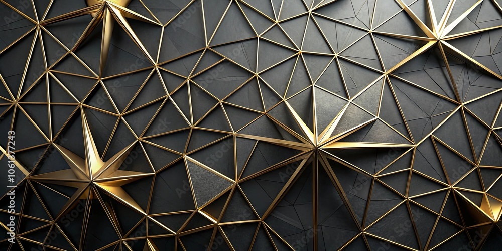 Abstract Geometric Pattern of Interlocking Golden Stars on a Black Triangular Background Abstract Geometric Pattern of Interlocking Golden Stars on a Black Triangular Background