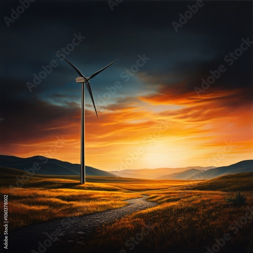 Wind Turbine at Sunset