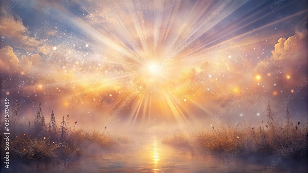 Golden Light Illuminates a Mystical Meadow and Tranquil Water, Creating a Dreamlike Atmosphere of Serenity and Wonder Golden Light Illuminates a Mystical Meadow and Tranquil Water, Creating a Dreamlike Atmosphere of Serenity and Wonder
