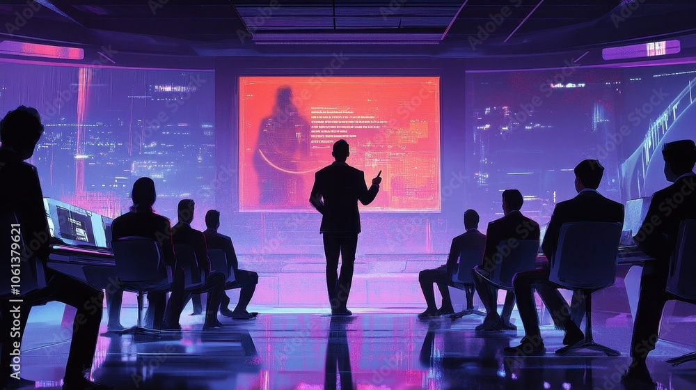 Futuristic Conference Room with Silhouettes Futuristic Conference Room with Silhouettes
