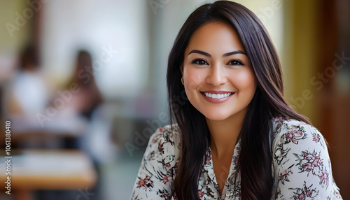 School counselor with a warm smile front pose facing the camera Latina woman with a nurturing pers Generative AI photo