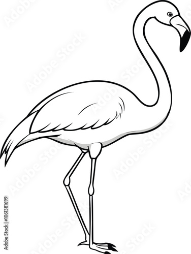Flamingo Bird Black and White Line Art Illustration