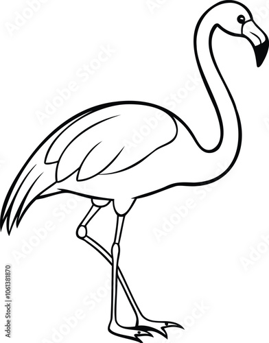 Flamingo Bird Black and White Line Art Illustration