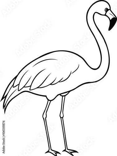 Flamingo Bird Black and White Line Art Illustration