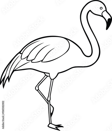 Flamingo Bird Black and White Line Art Illustration
