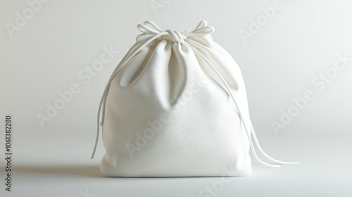 White Drawstring Bag on White Background