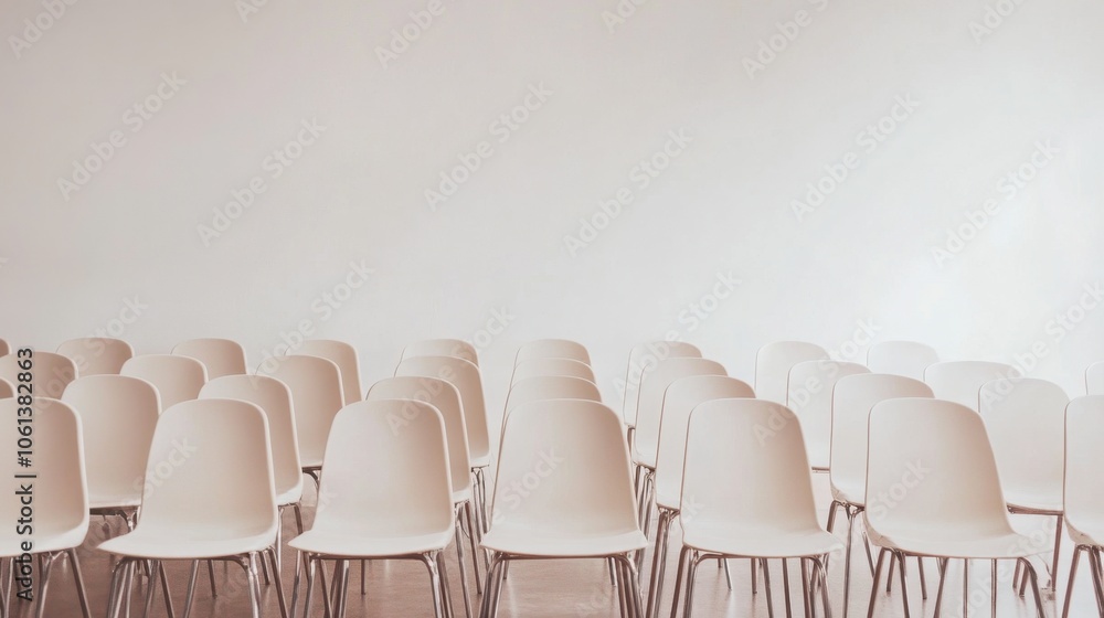 Fototapeta premium Rows of White Chairs in an Empty Auditorium