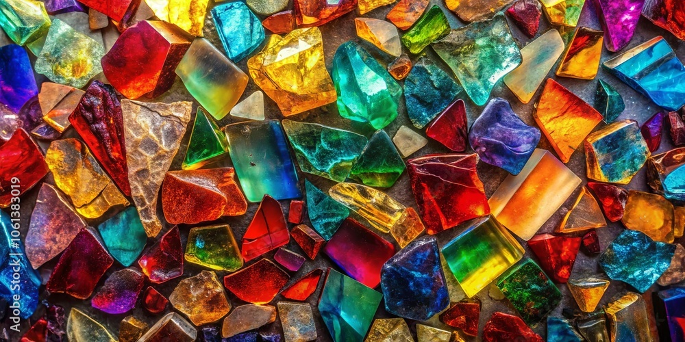A symphony of iridescent gemstone fragments, their multifaceted surfaces refracting light into a dazzling array of colors, creating a mesmerizing and captivating visual experience. A symphony of iridescent gemstone fragments, their multifaceted surfaces refracting light into a dazzling array of colors, creating a mesmerizing and captivating visual experience.