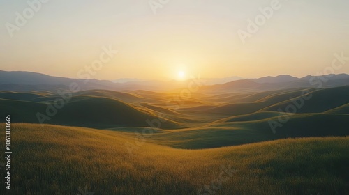 Rolling Hills at Sunset with a Hazy Sky