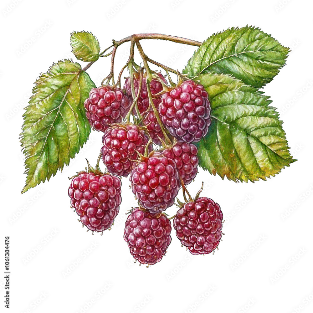 Collection of PNG. Watercolor painting of A Cluster of Ripe Red Raspberries on a Branch with Green Leaves, isolated on a transparency background. Collection of PNG. Watercolor painting of A Cluster of Ripe Red Raspberries on a Branch with Green Leaves, isolated on a transparency background.