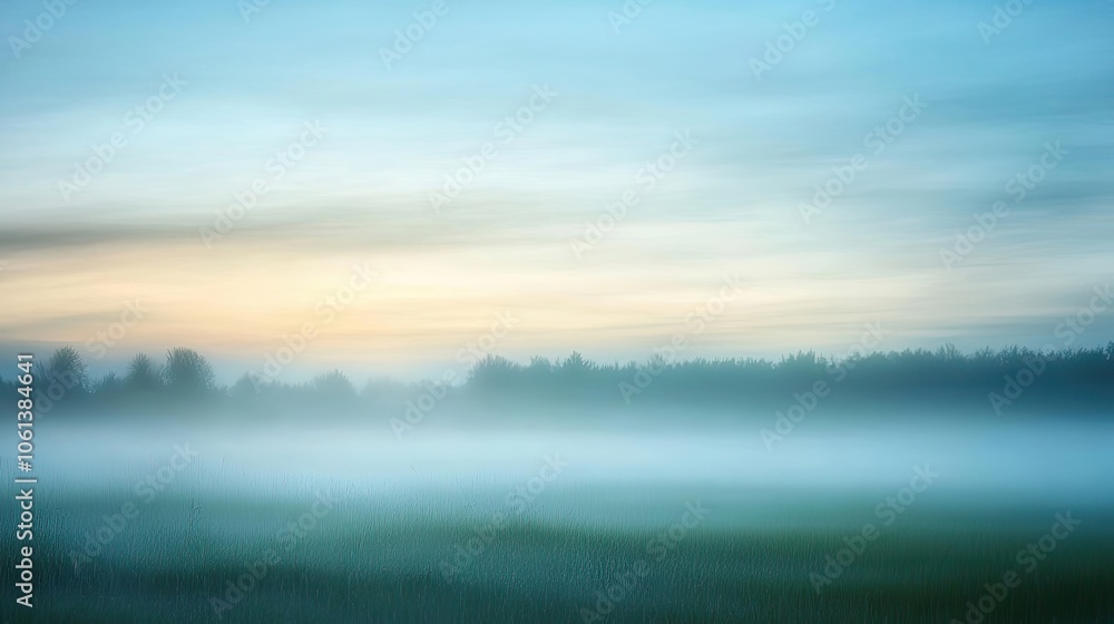 A Misty Morning Over a Field of Grass with a Silhouetted Tree Line A Misty Morning Over a Field of Grass with a Silhouetted Tree Line